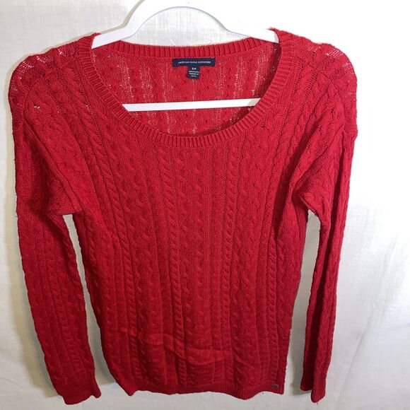 American Eagle Outfitters Cable Knit Sweater Women’s Size Small Red Cotton Blend - Picture 1 of 12
